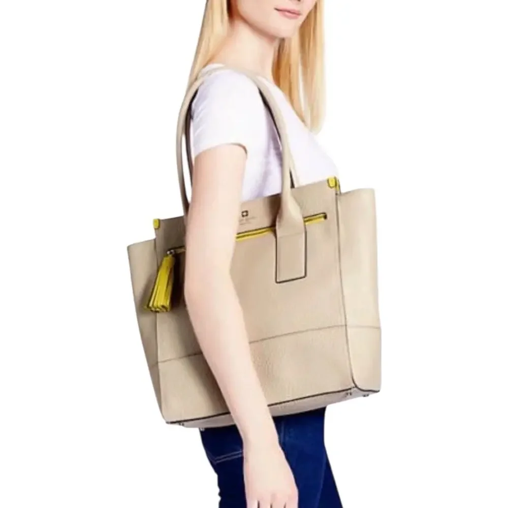 Kate Spade Southport Avenue Linda Large Leather Tote Sand‎ Pearl Work Travel